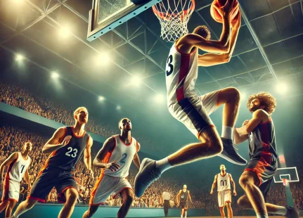 DALL·E 2025-02-18 20.11.35 – A dynamic basketball scene showing players in action on a professional court. The image captures a player making a slam dunk while the opposing team t DALL·E 2025-02-18 20.11.35 - A dynamic basketball scene showing players in action on a professional court. The image captures a player making a slam dunk while the opposing team t